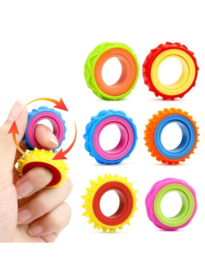 Winray 6 Pack Fidget Sensory Rings for Kids, Textured Finger Spinner Stress Relief Toys, Classroom Prizes Stocking Stuffers - Image 1